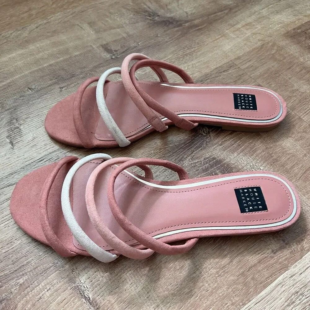White House Black Market Briella Adobe Strappy Slide Flats Pink Sandal Size 8.5M